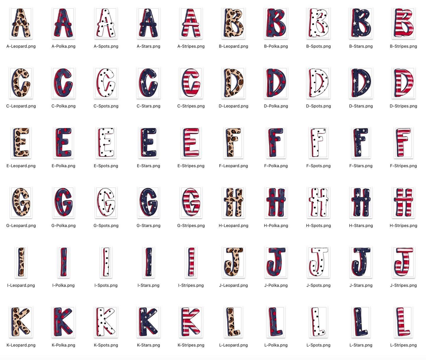 Merica Doodle Alpha Bundle - Set of 5 Alphabets