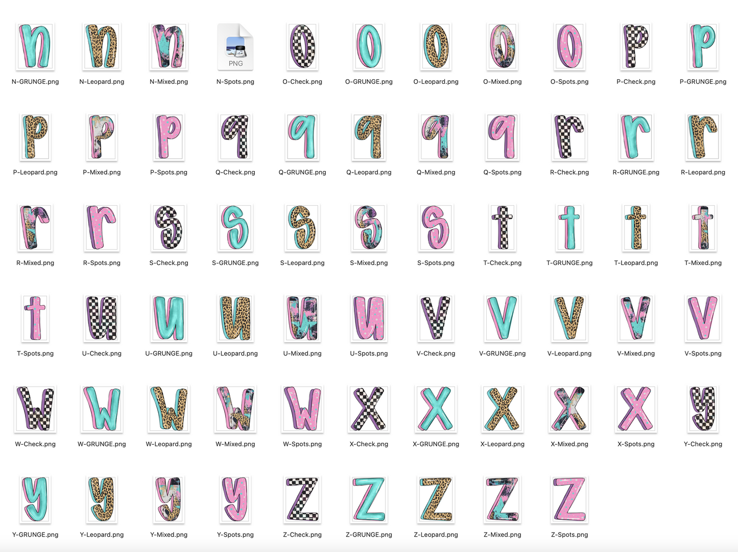 Funky Grunge Doodle Alpha Bundle - Set of 5 Alphabets