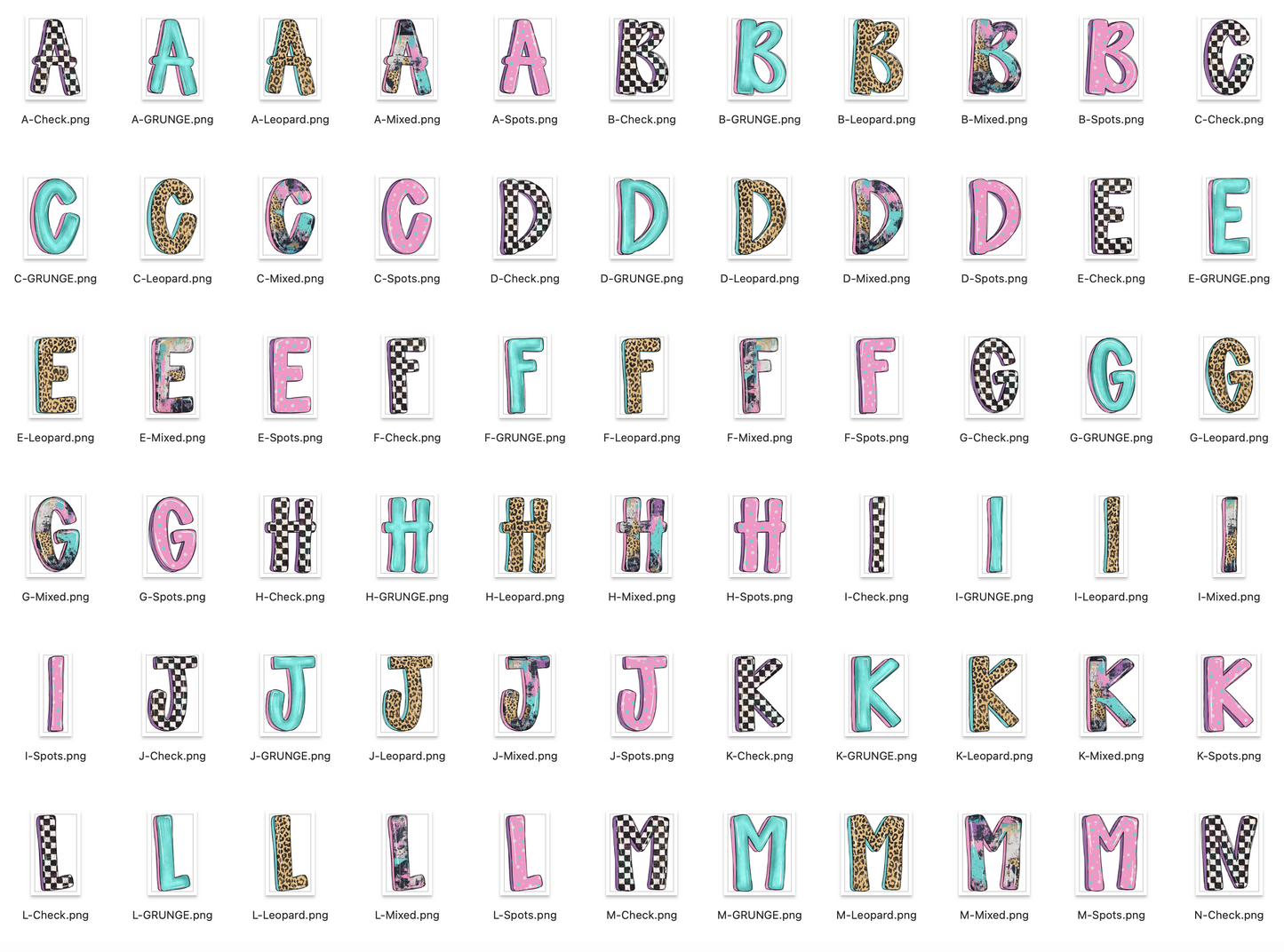 Funky Grunge Doodle Alpha Bundle - Set of 5 Alphabets