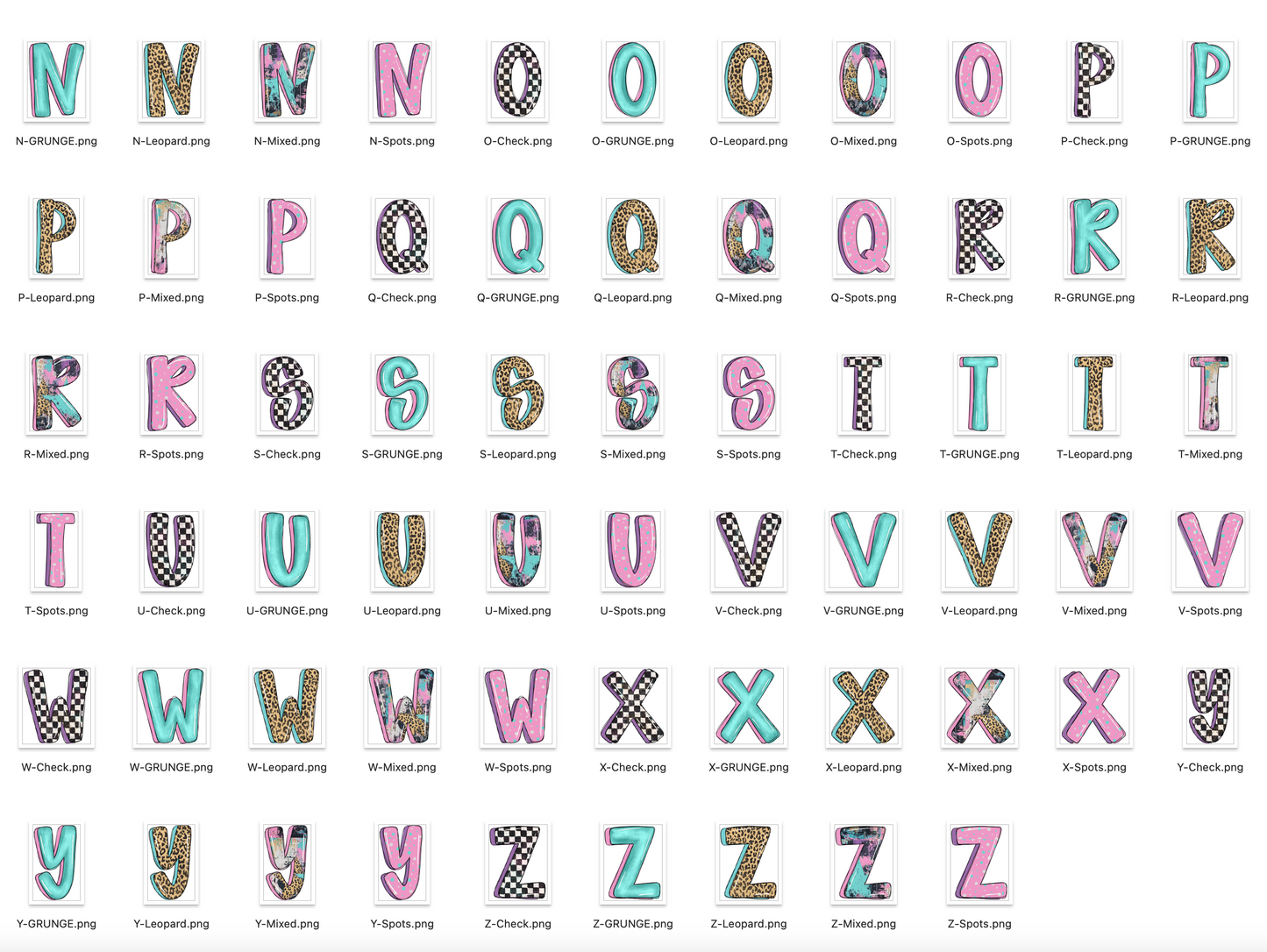 Funky Grunge Doodle Alpha Bundle - Set of 5 Alphabets