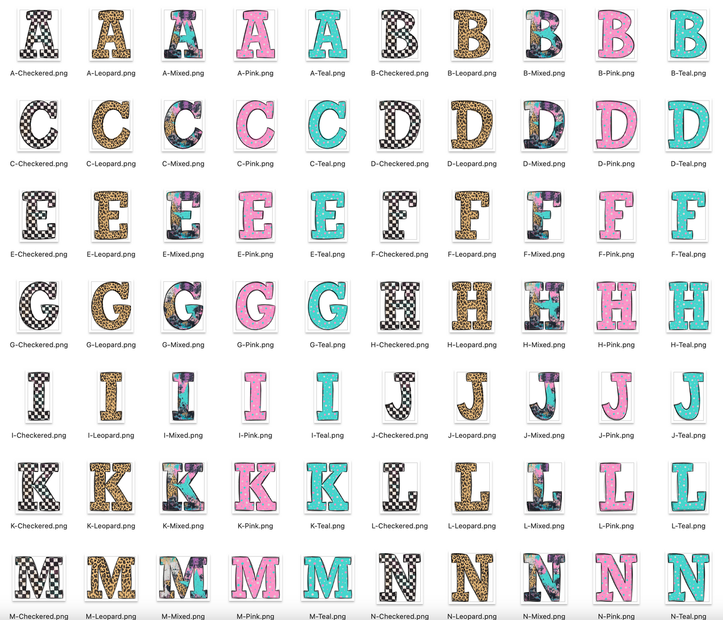 Funky Grunge Varsity Alpha Bundle - Set of 5 Alphabets