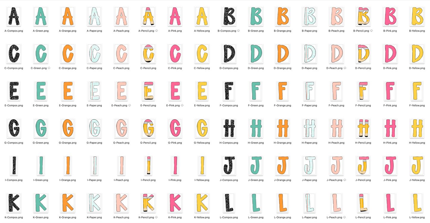Back To School Doodle Alpha Bundle - Set of 8 Alphabets