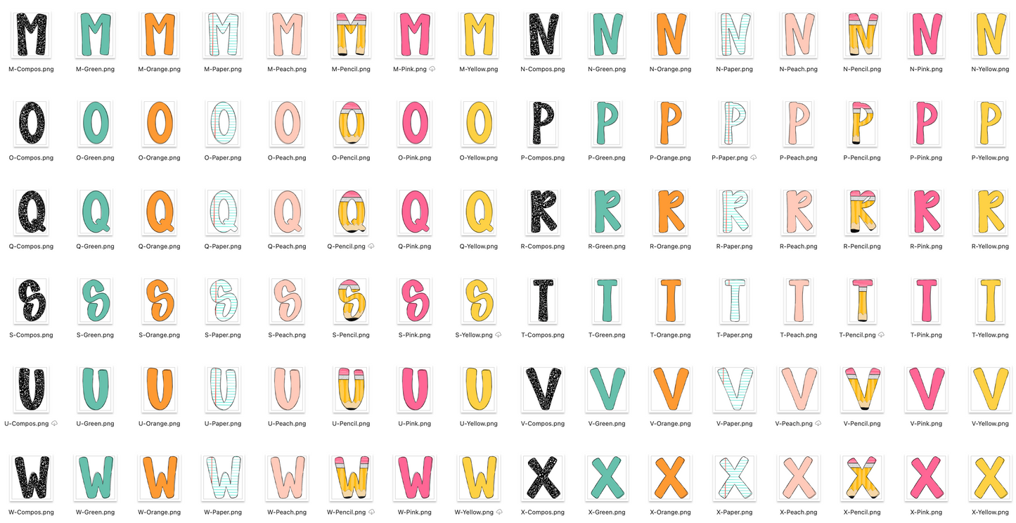 Back To School Doodle Alpha Bundle - Set of 8 Alphabets
