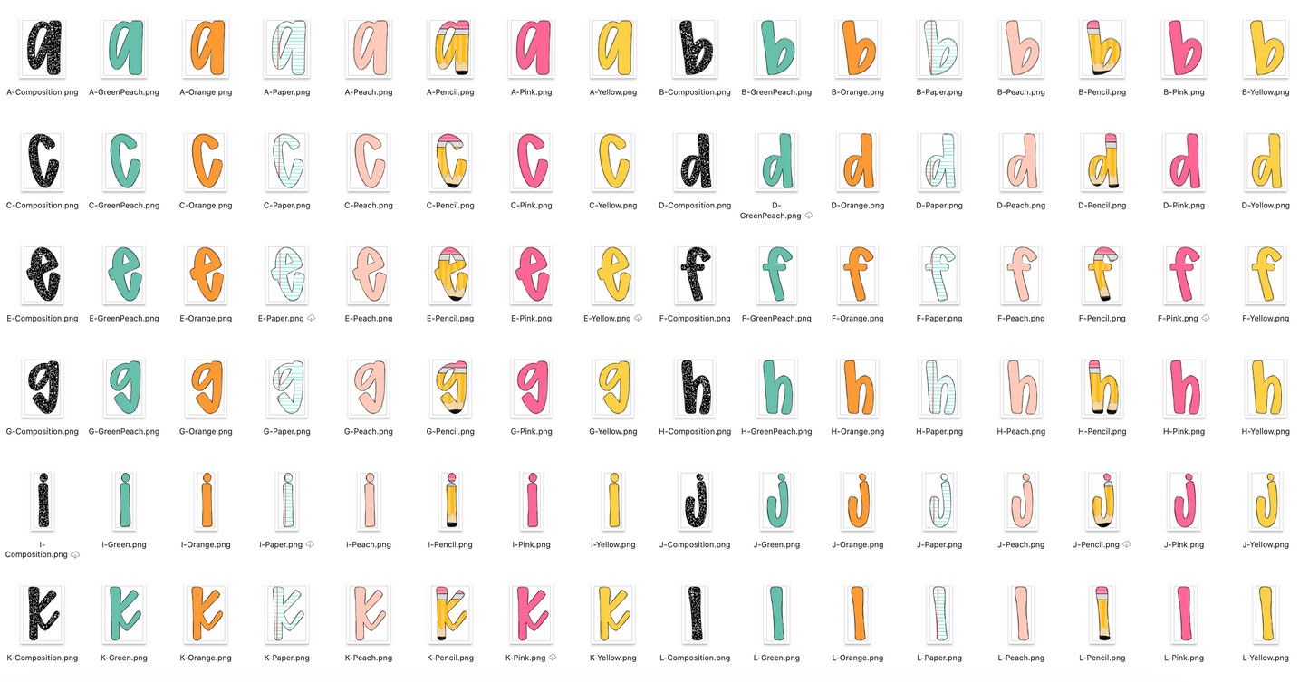 Back To School Doodle Alpha Bundle - Set of 8 Alphabets