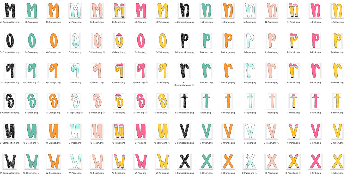 Back To School Doodle Alpha Bundle - Set of 8 Alphabets