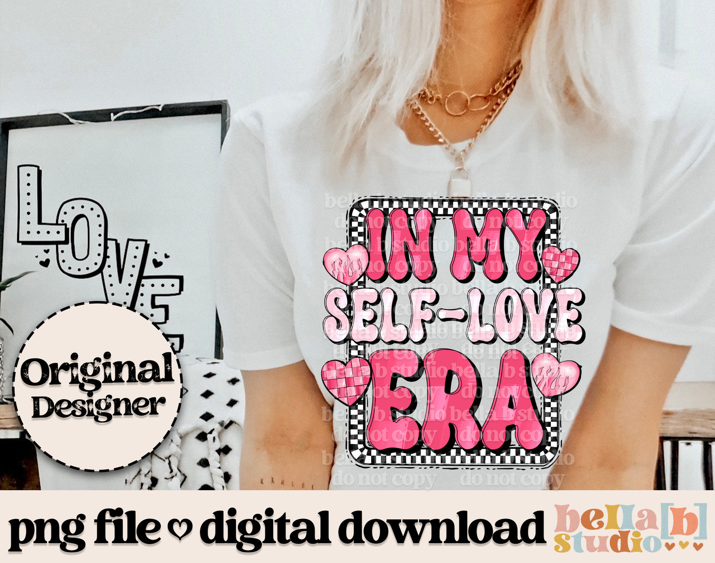 In My Self Love Era Retro Checkered PNG Design