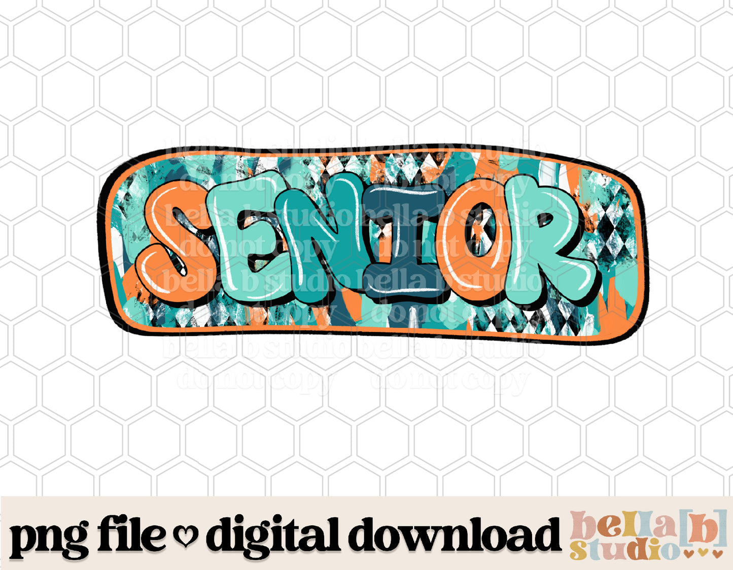 Diamond Strokes SENIOR Teal PNG Design