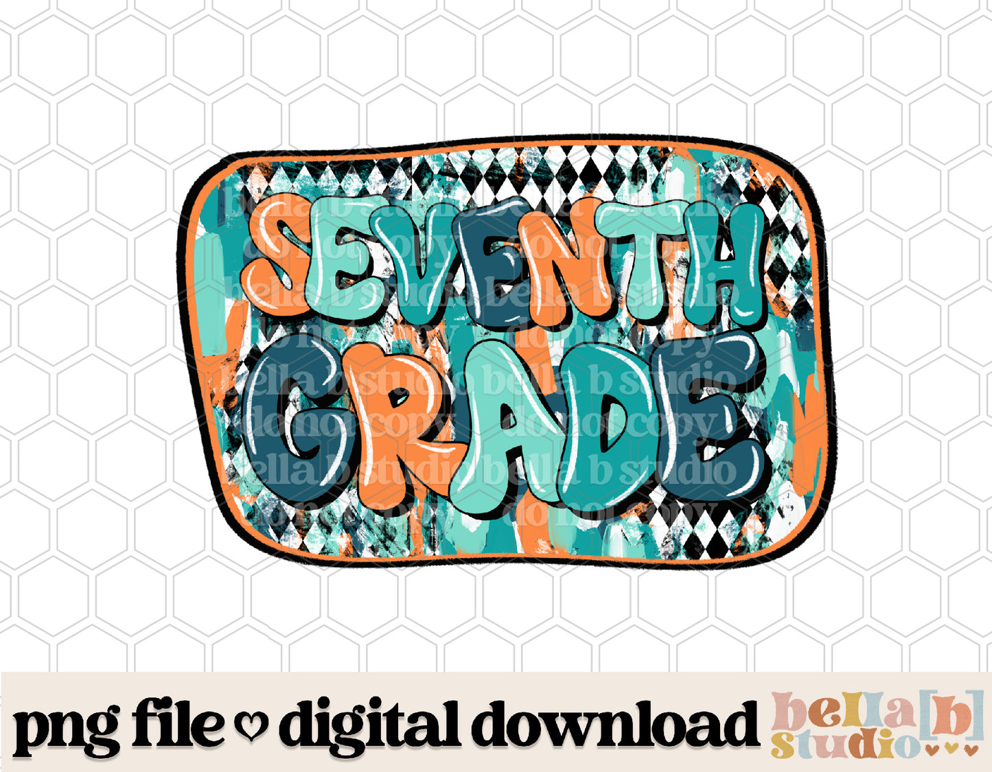 Diamond Strokes Seventh Grade Teal PNG Design