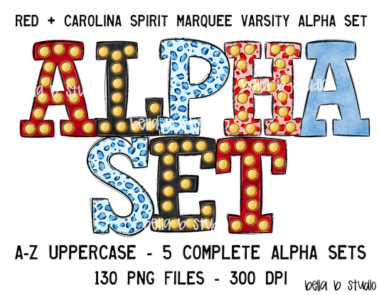 Red and Carolina Blue Spirit Marquee Varsity Alpha Bundle - Set of 5 Alphabets