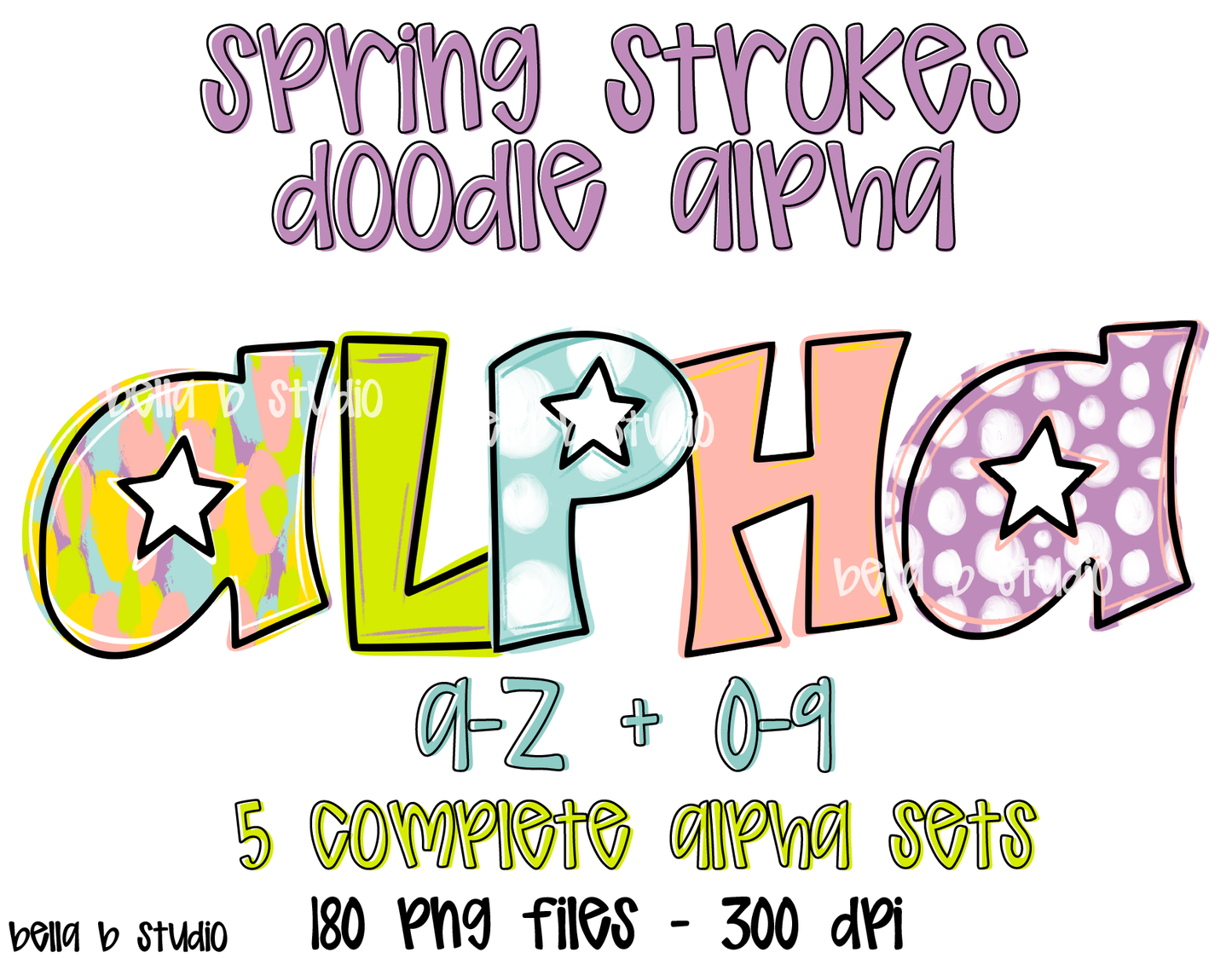 Spring Strokes Doodle Alpha Bundle - Set of 5 Alphabets
