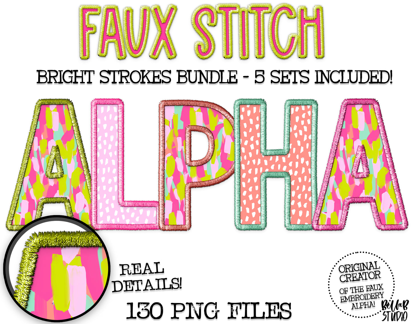 Faux Stitch Bright Strokes Alpha Bundle - Set of 5