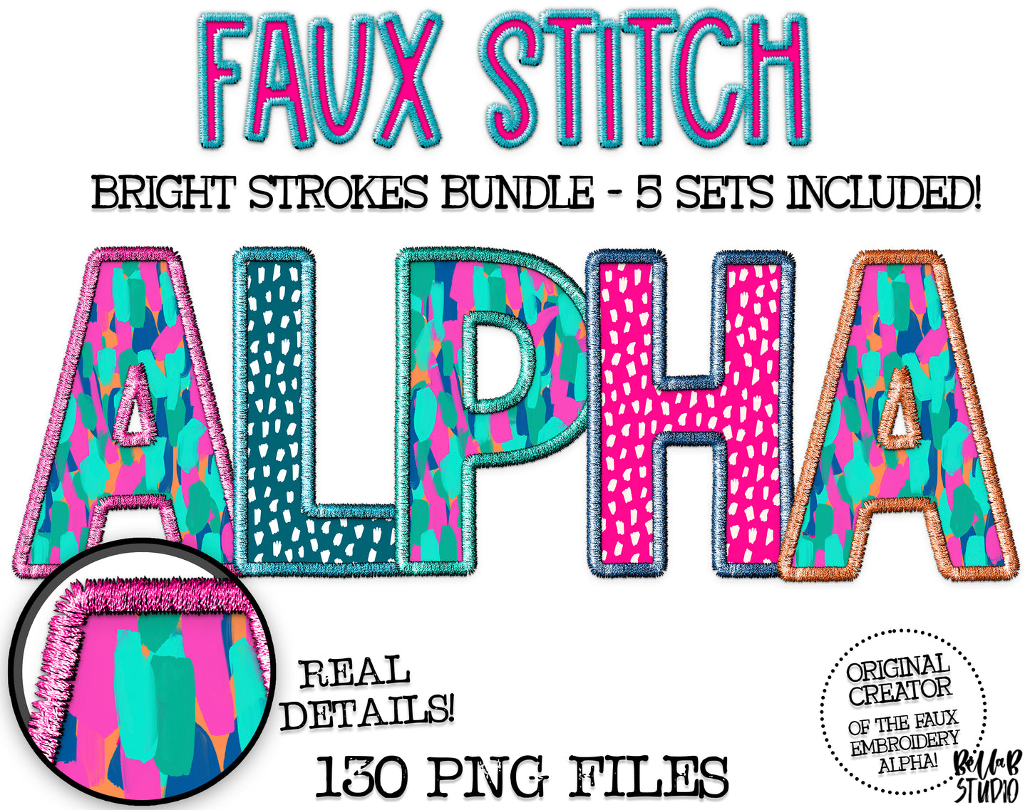Faux Stitch Bright Strokes Alpha Bundle - Set of 5