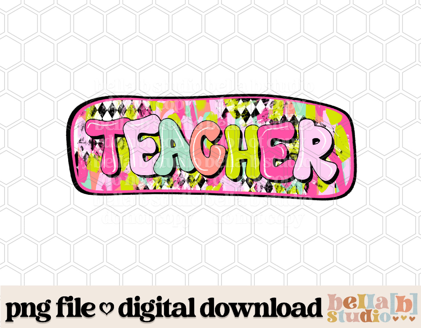 Diamond Strokes Teacher Pink PNG Design