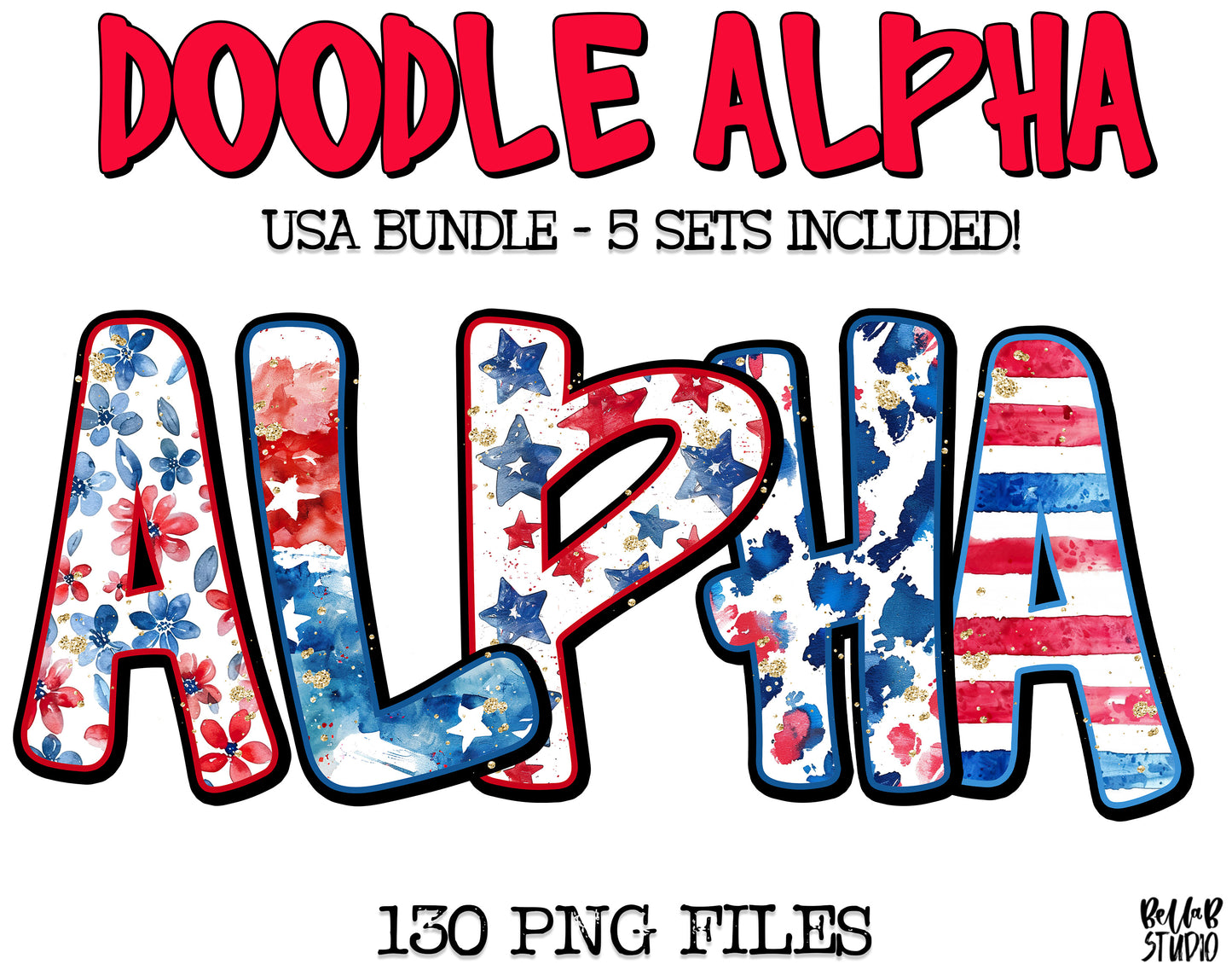 USA Doodle Alpha Bundle - Set of 5 Alphabets