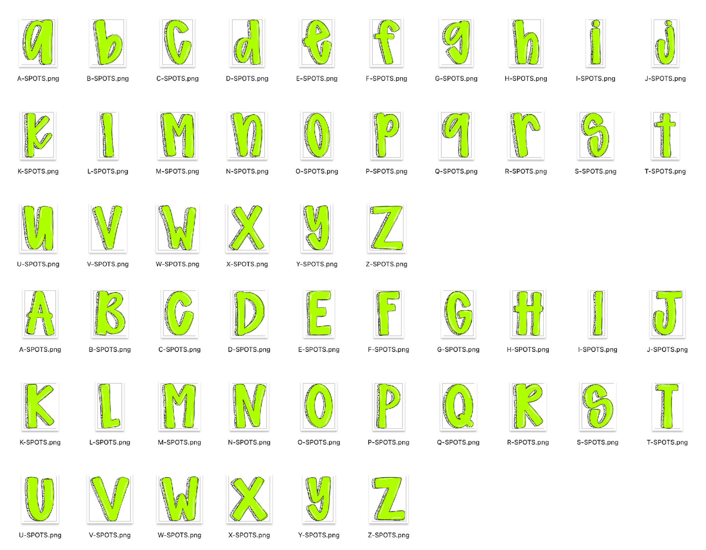 Neon Doodle Alpha Bundle - Set of 5 Alphabets