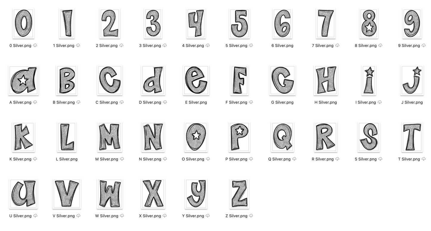 Forest Green Spirit Strokes Doodle Alpha Bundle - Set of 5 Alphabets