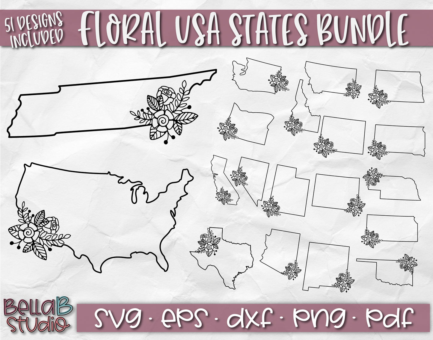 Floral USA States SVG Bundle