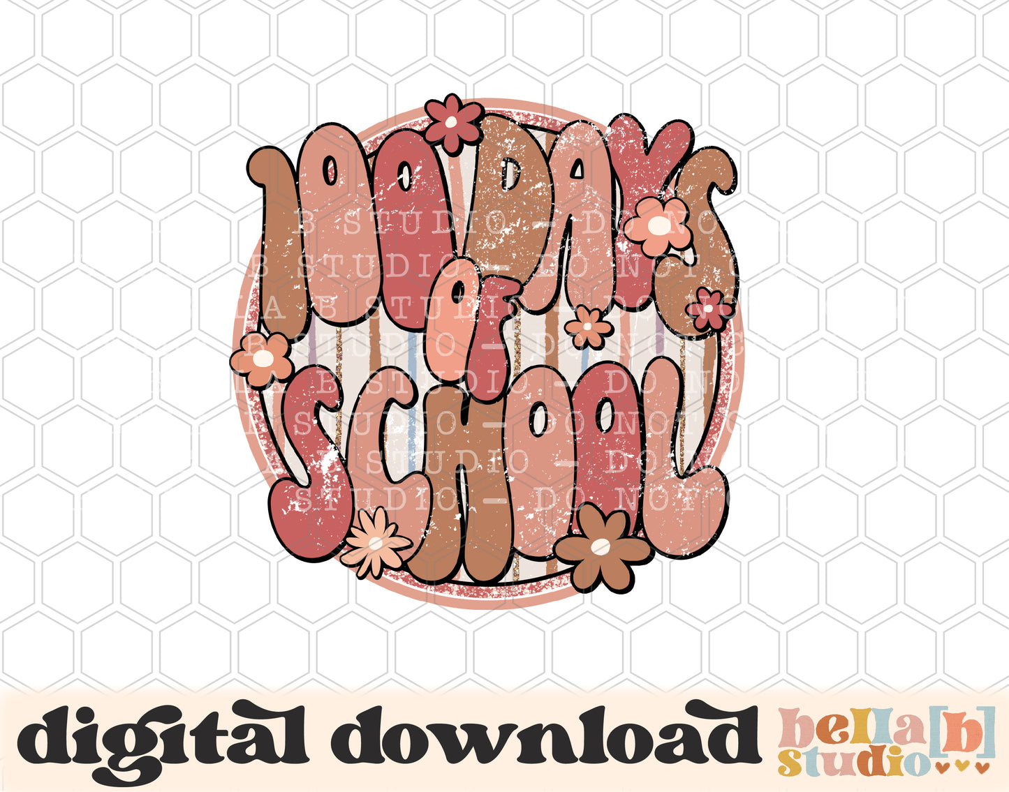 Boho Retro Daisies 100 Days Of School PNG Design