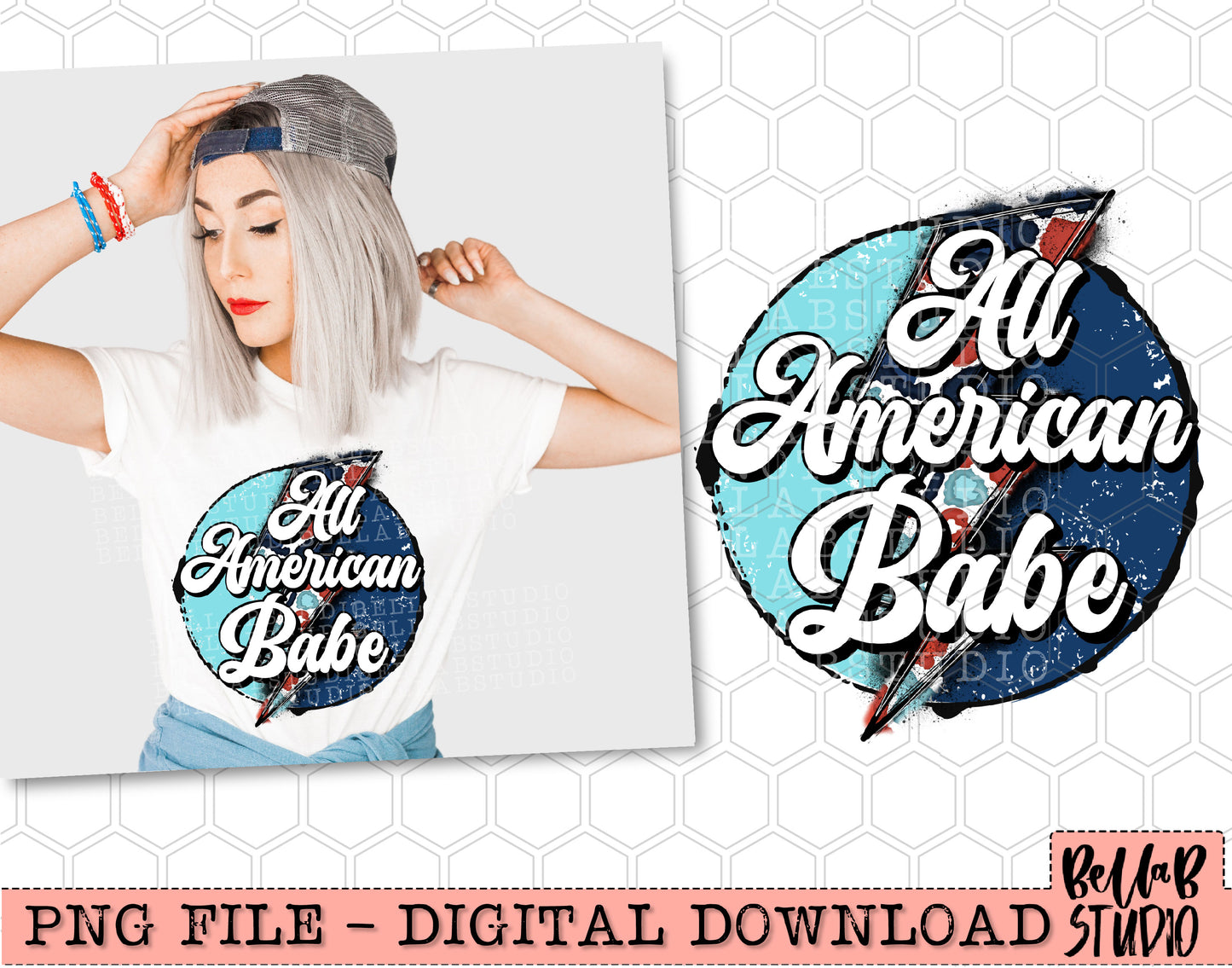 All American Babe Leopard Bolt Sublimation Design