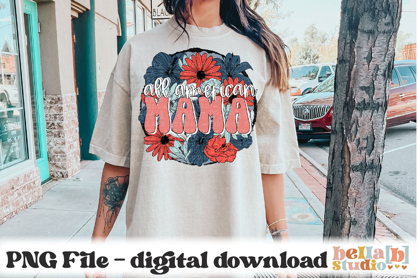 All American Mama Retro Floral PNG Design