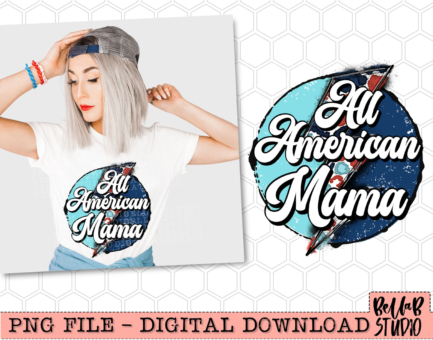 All American Mama Leopard Bolt Sublimation Design