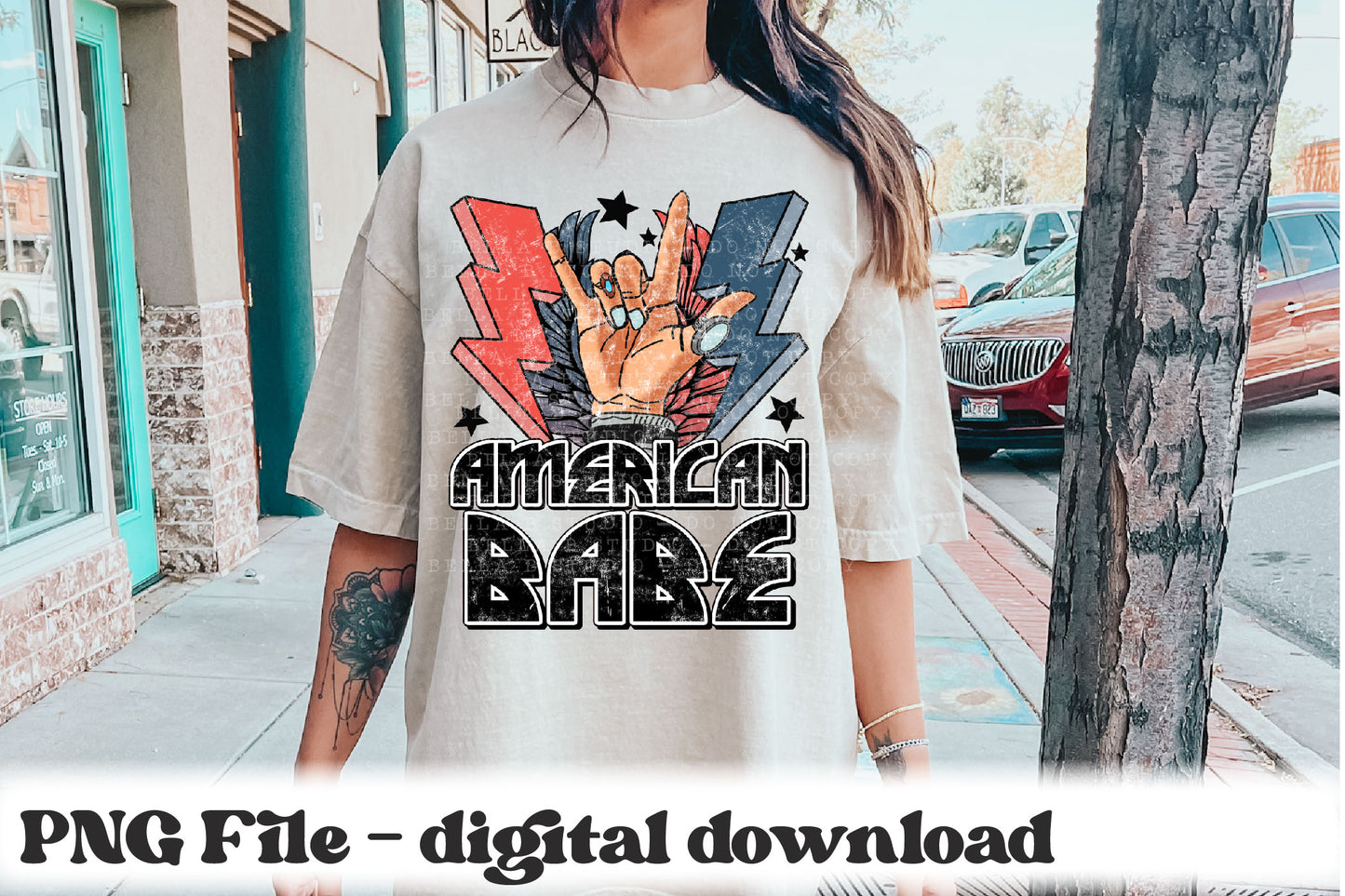 American Babe Retro Rock Wings Bolt PNG Design