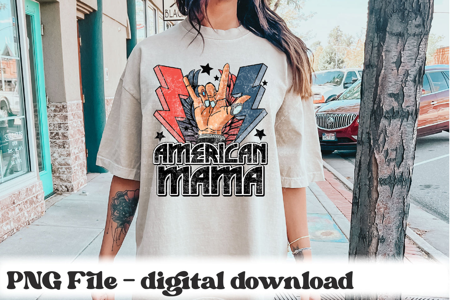 American Mama Retro Rock Bolt Wings PNG Design
