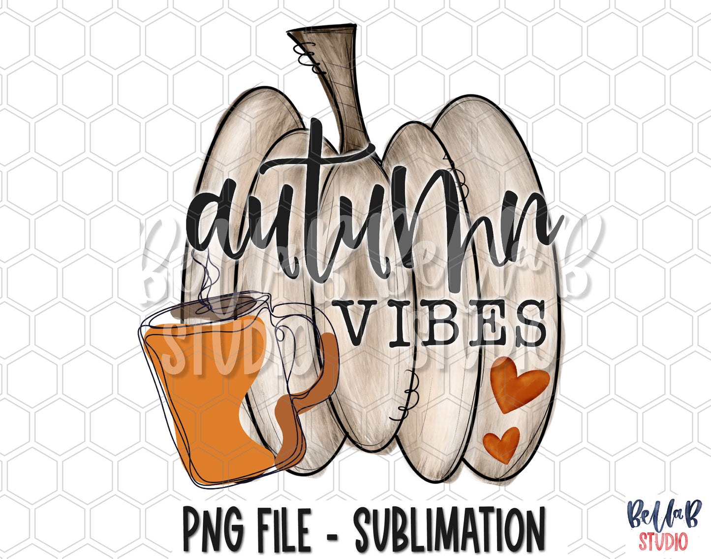 Autumn Vibes White Pumpkin Sublimation Design