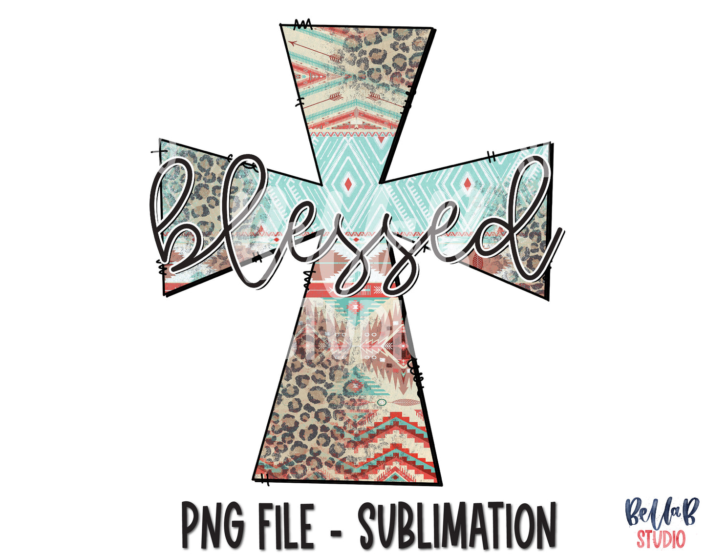 Blessed Tribal Aztec Cross Sublimation Design