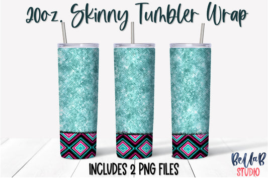 Turquoise Aztec 20 oz Skinny Tumbler Design