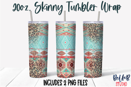 Leopard Aztec 20 oz Skinny Tumbler Design