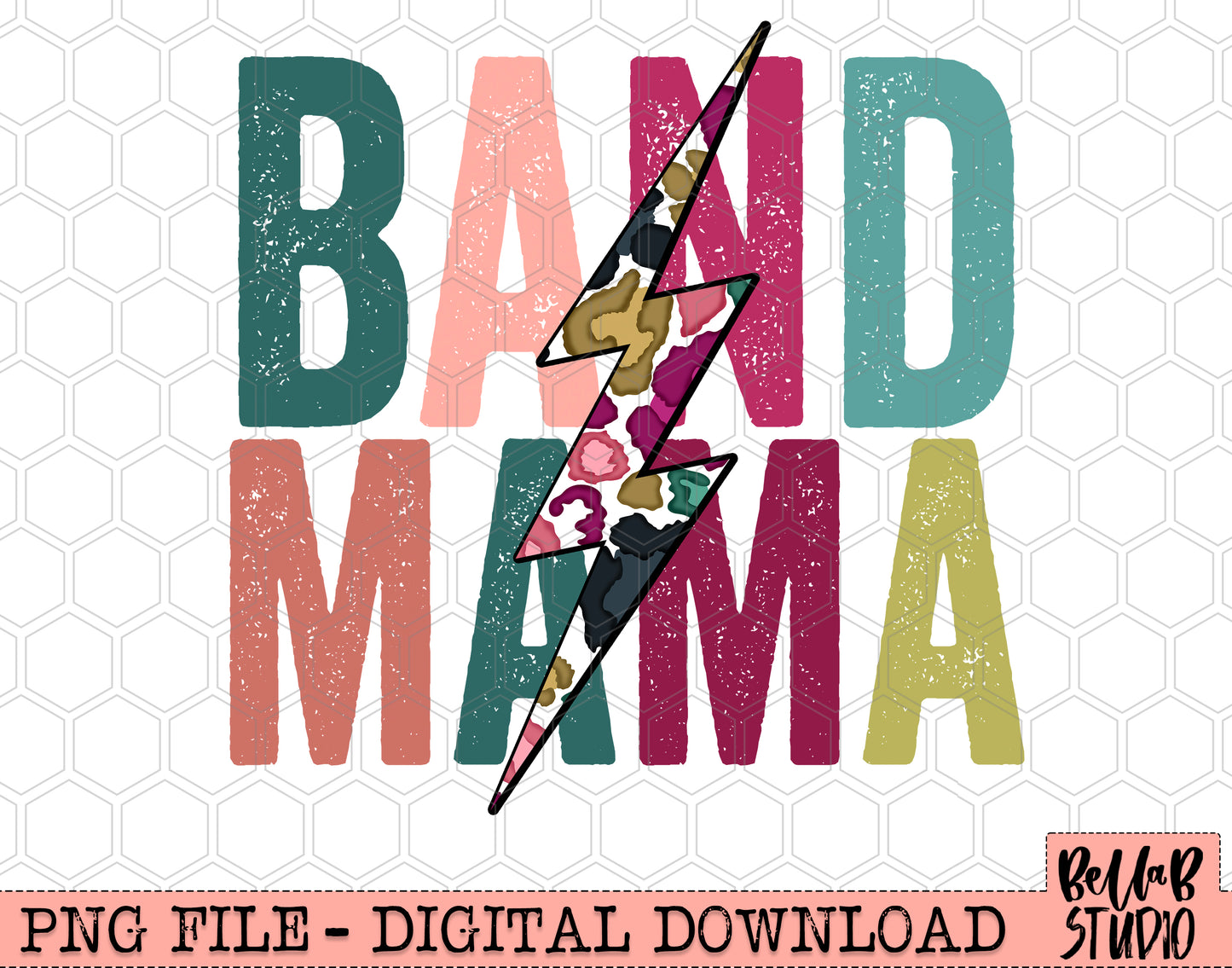 BAND MAMA Bright Leopard Bolt Sublimation Design