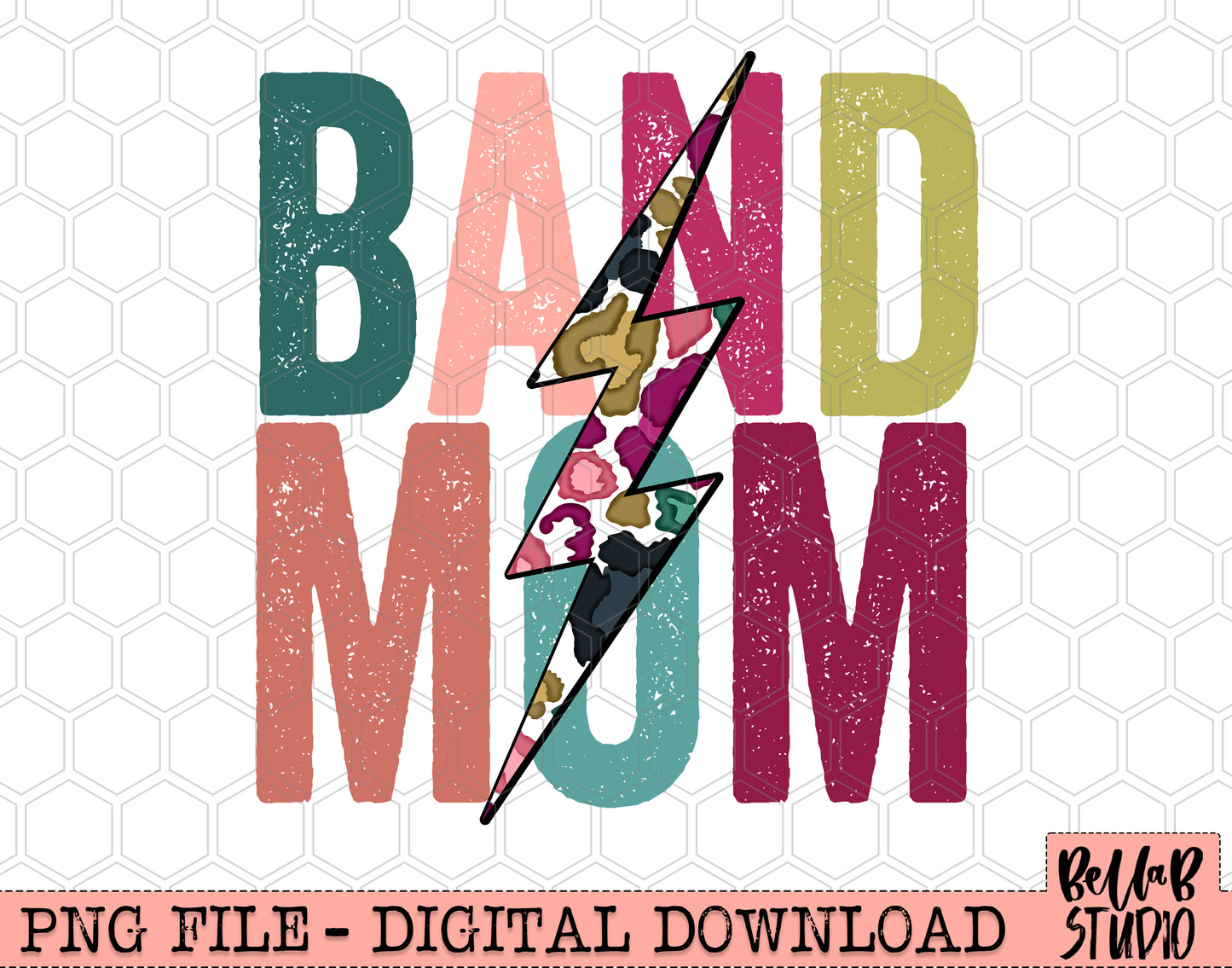 BAND MOM Bright Leopard Bolt Sublimation Design