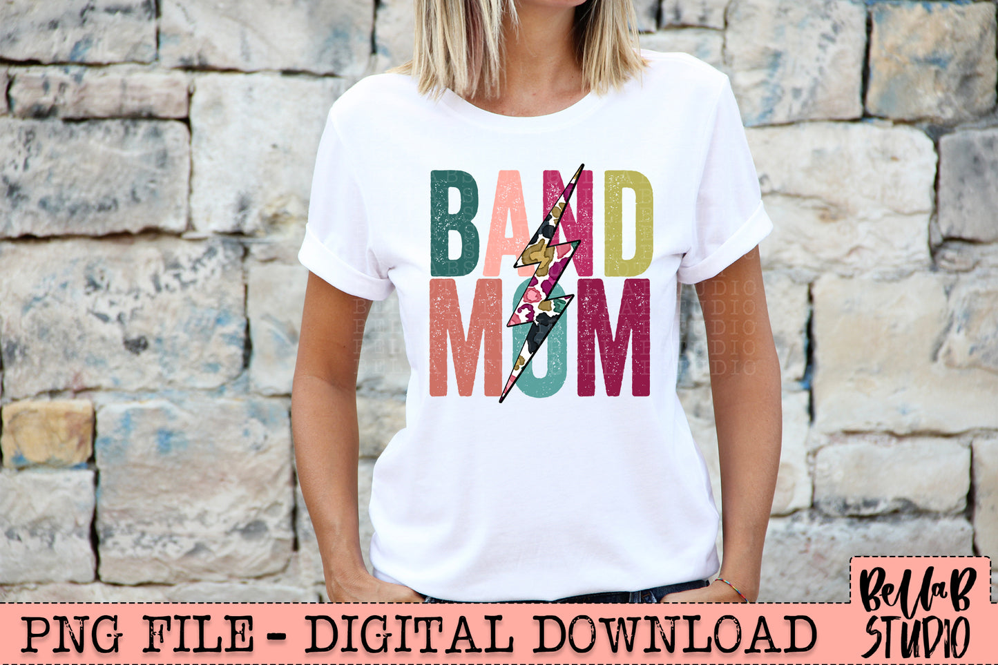 BAND MOM Bright Leopard Bolt Sublimation Design