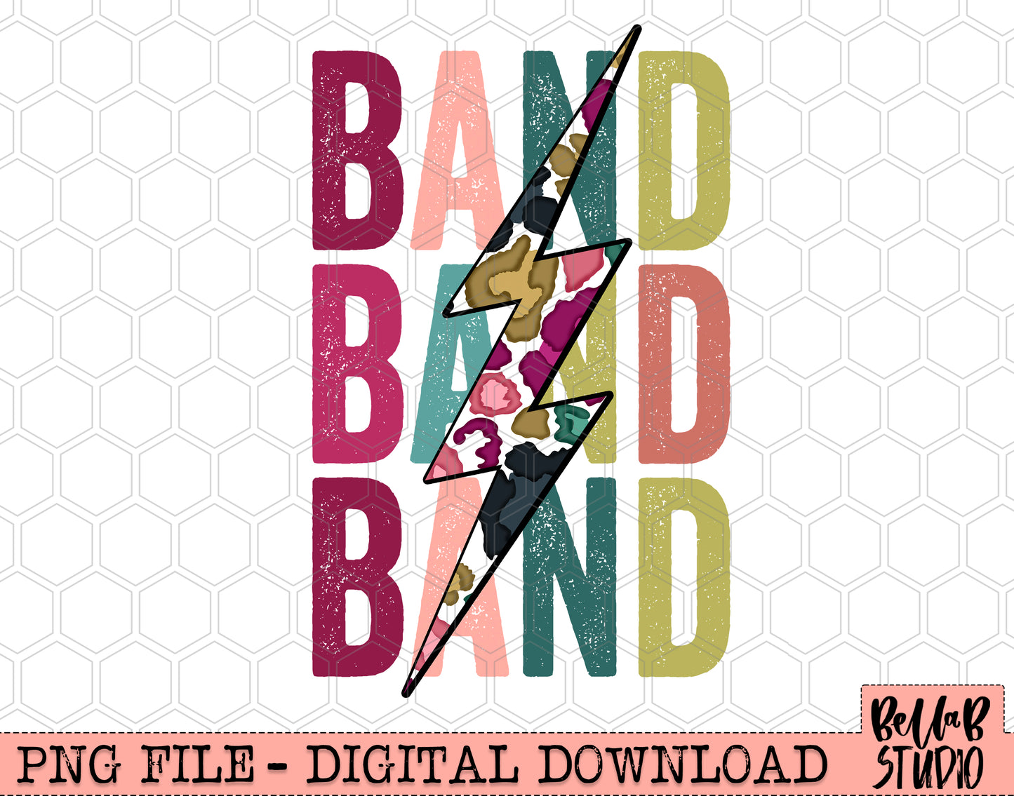 BAND Bright Leopard Bolt Sublimation Design
