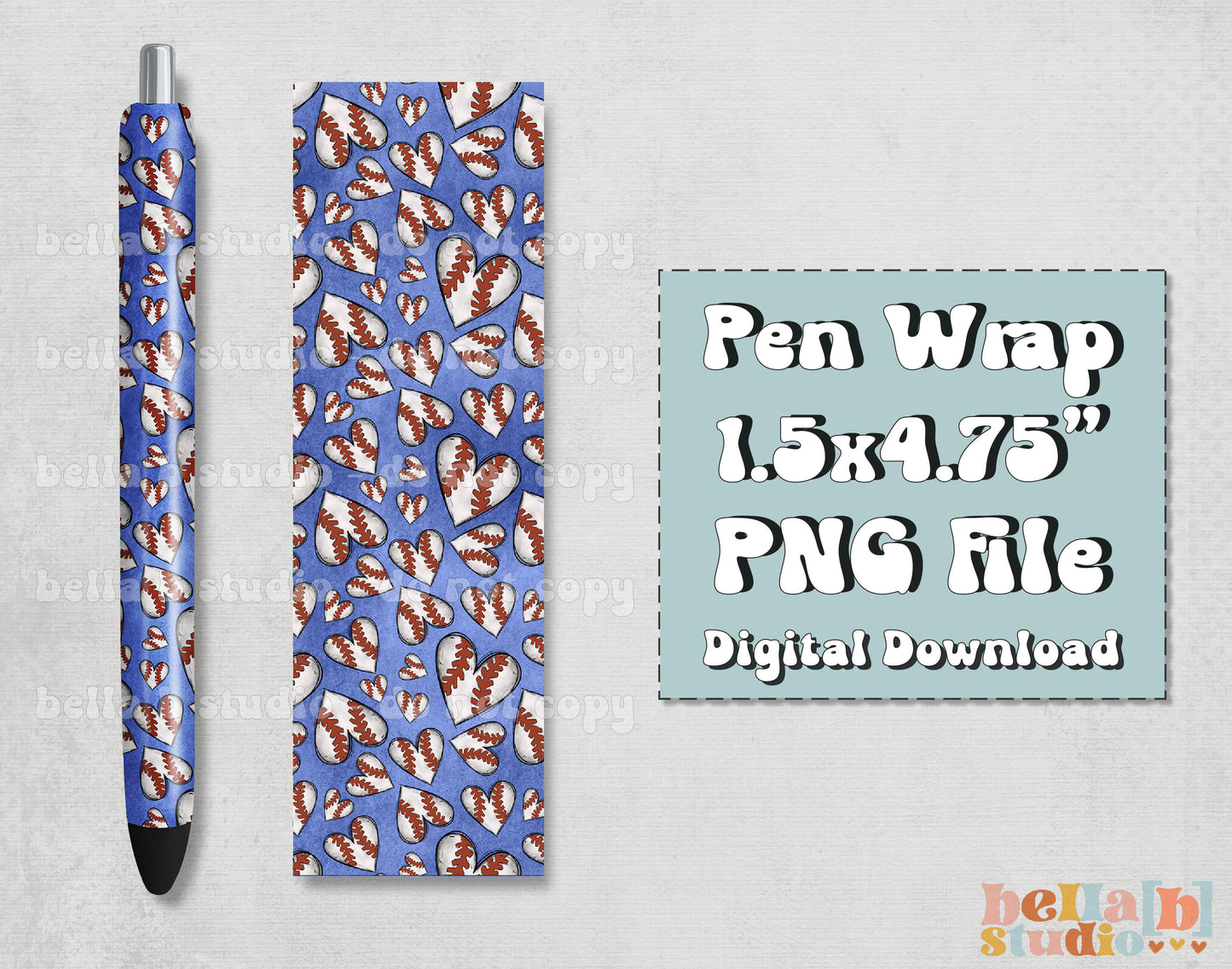 Baseball Hearts Pen Wrap Design