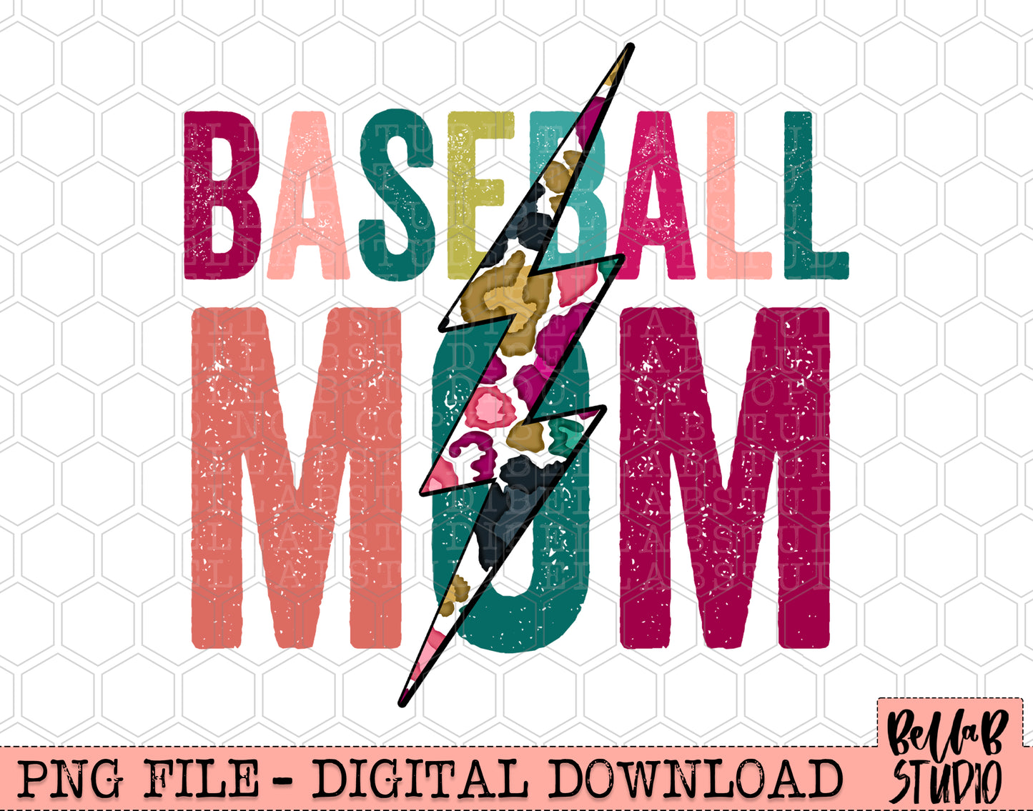 BASEBALL MOM Bright Leopard Bolt Sublimation Design