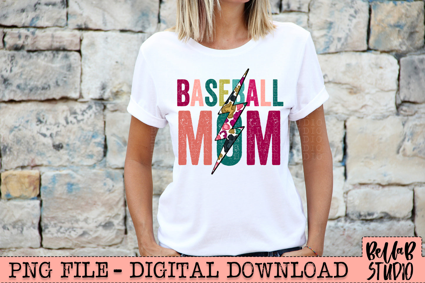 BASEBALL MOM Bright Leopard Bolt Sublimation Design