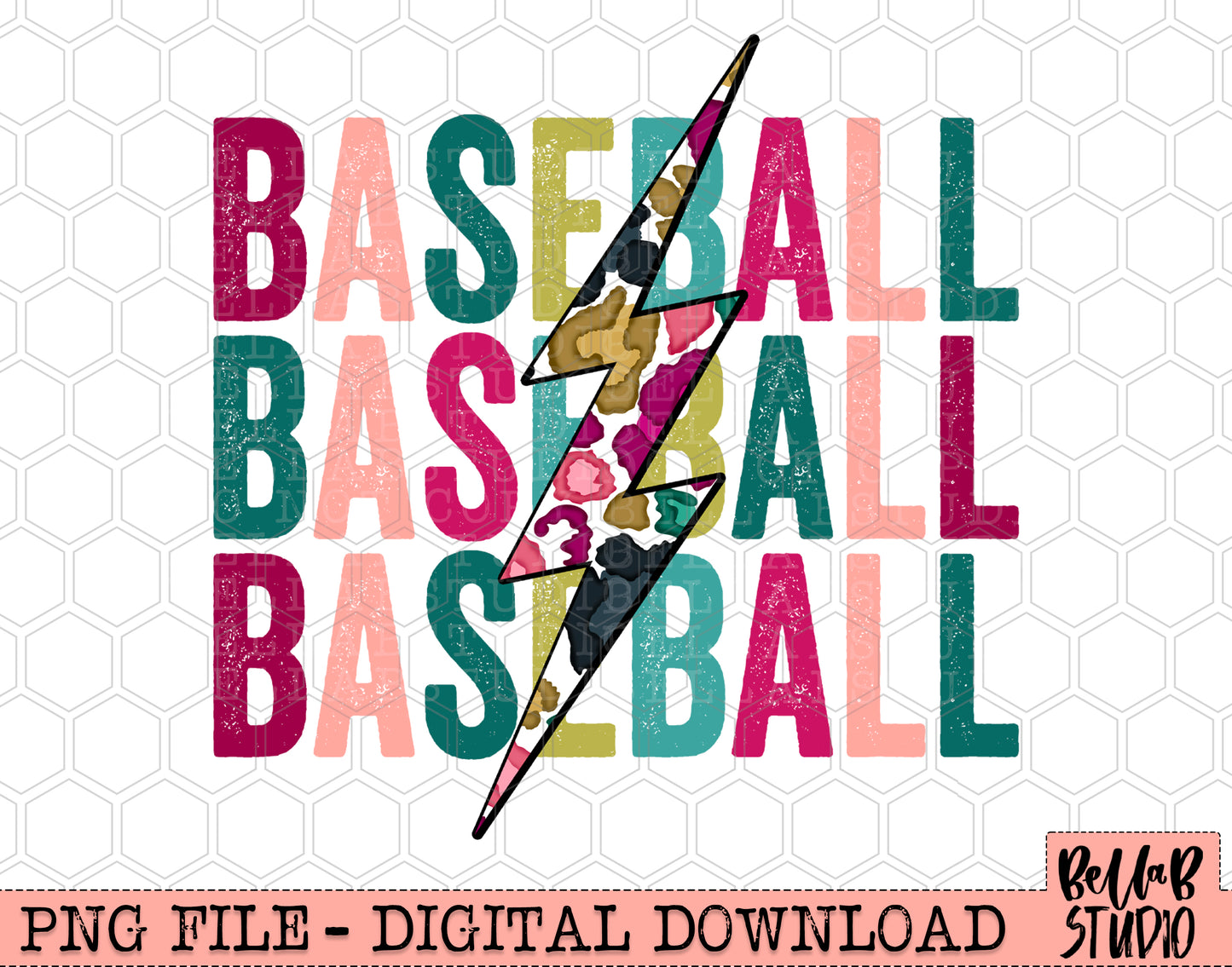BASEBALL Bright Leopard Bolt Sublimation Design