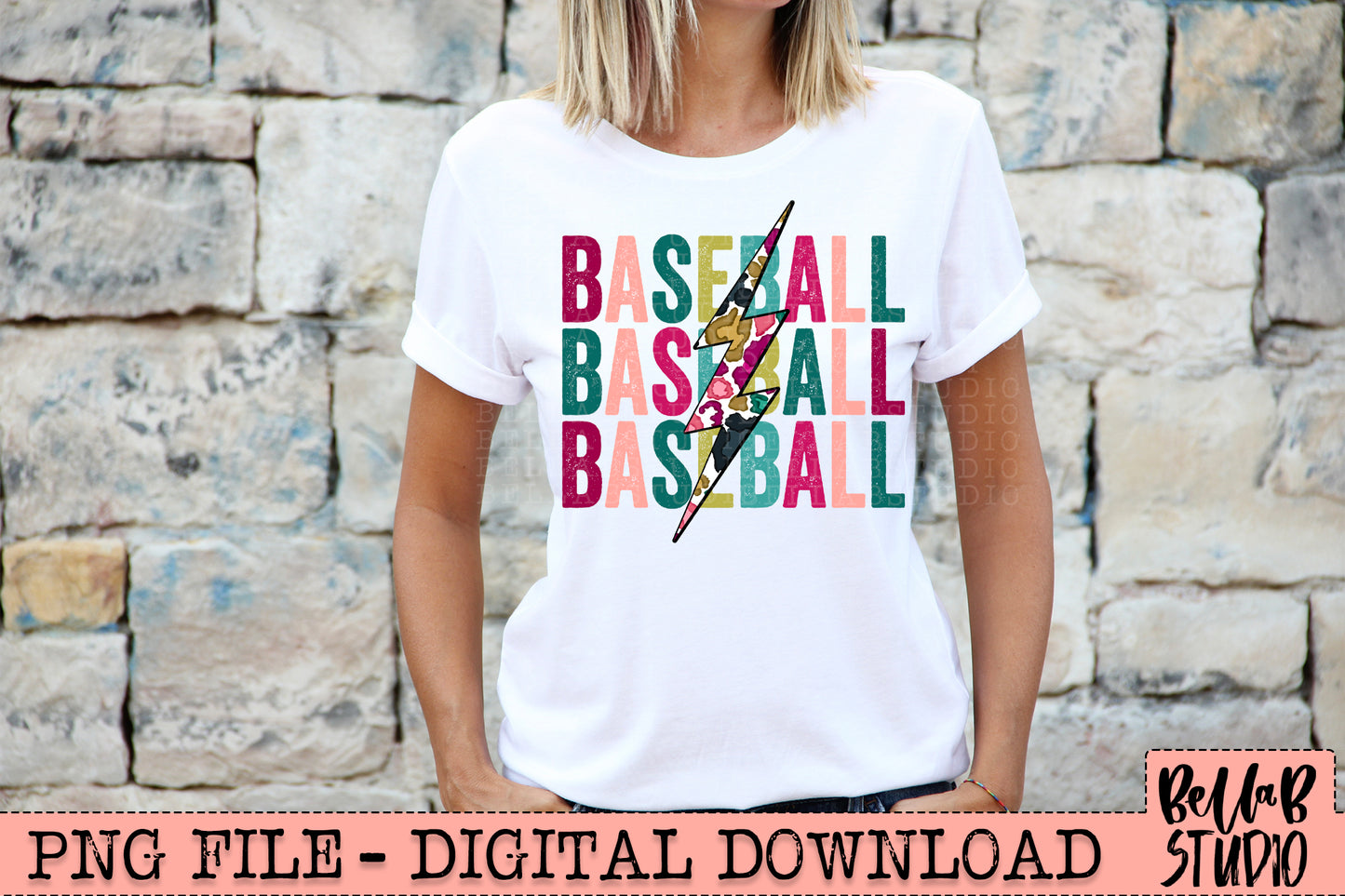 BASEBALL Bright Leopard Bolt Sublimation Design