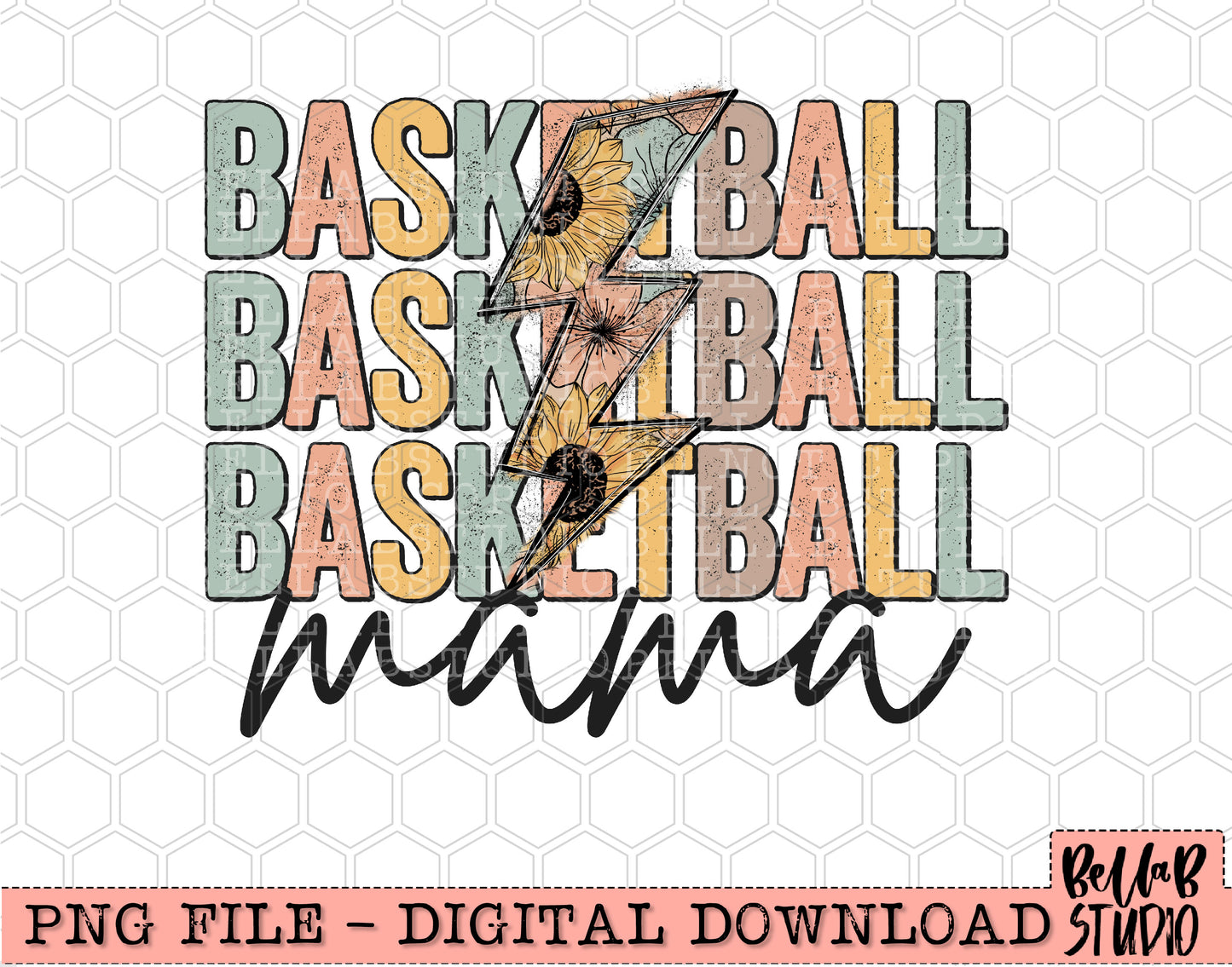 Basketball Mama Floral Bolt Sublimation Design
