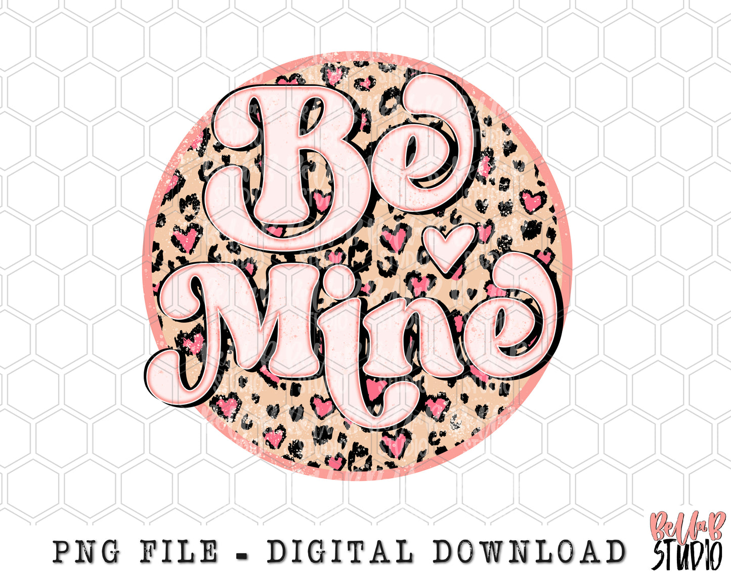 Be Mine Retro Leopard Hearts PNG Sublimation Design