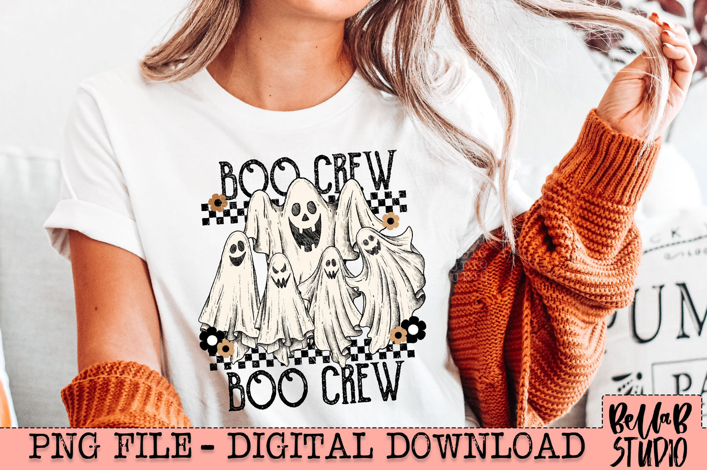 Boo Crew Ghosts Retro Checkered PNG Design