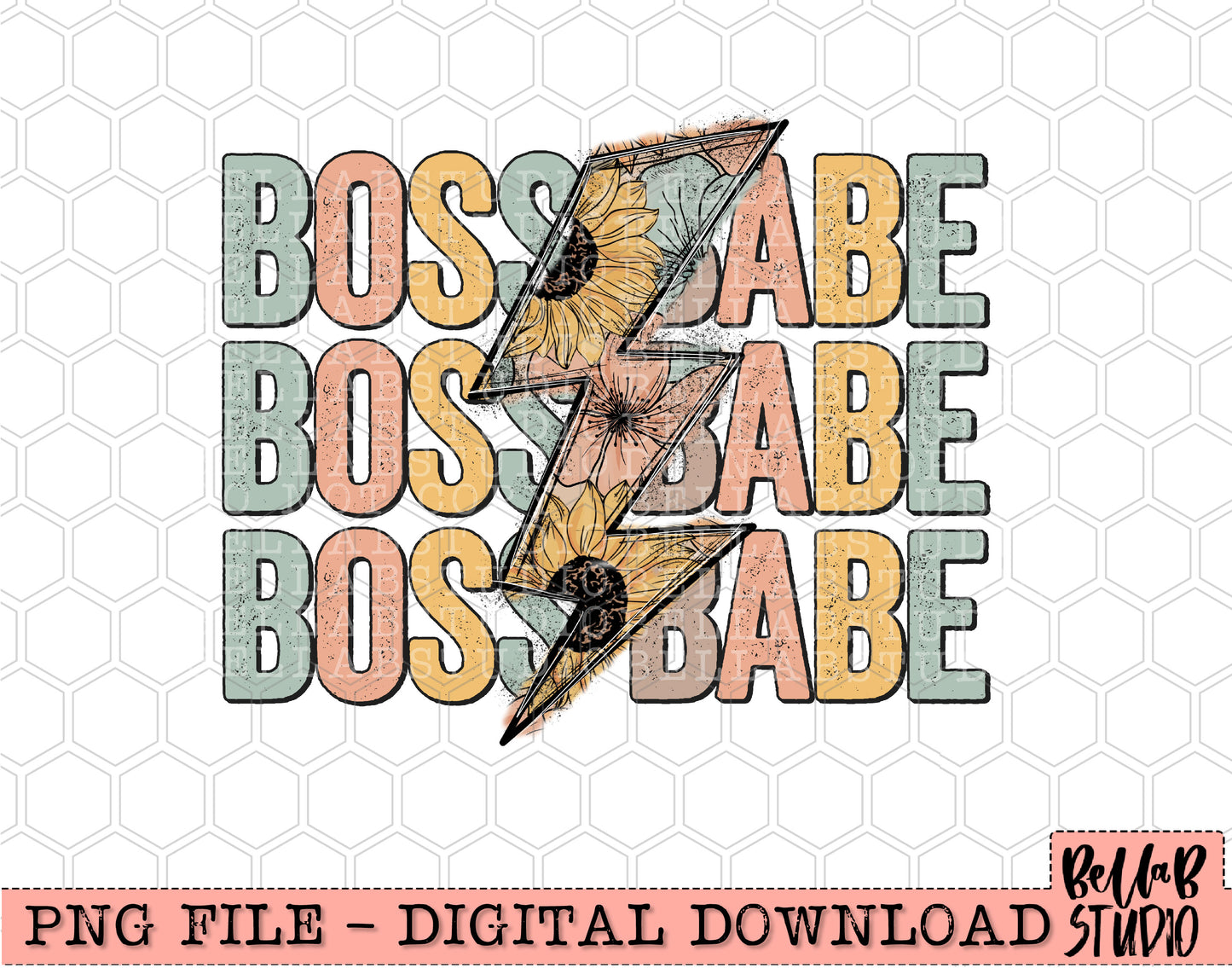 Boss Babe Floral Lightning Bolt PNG Design