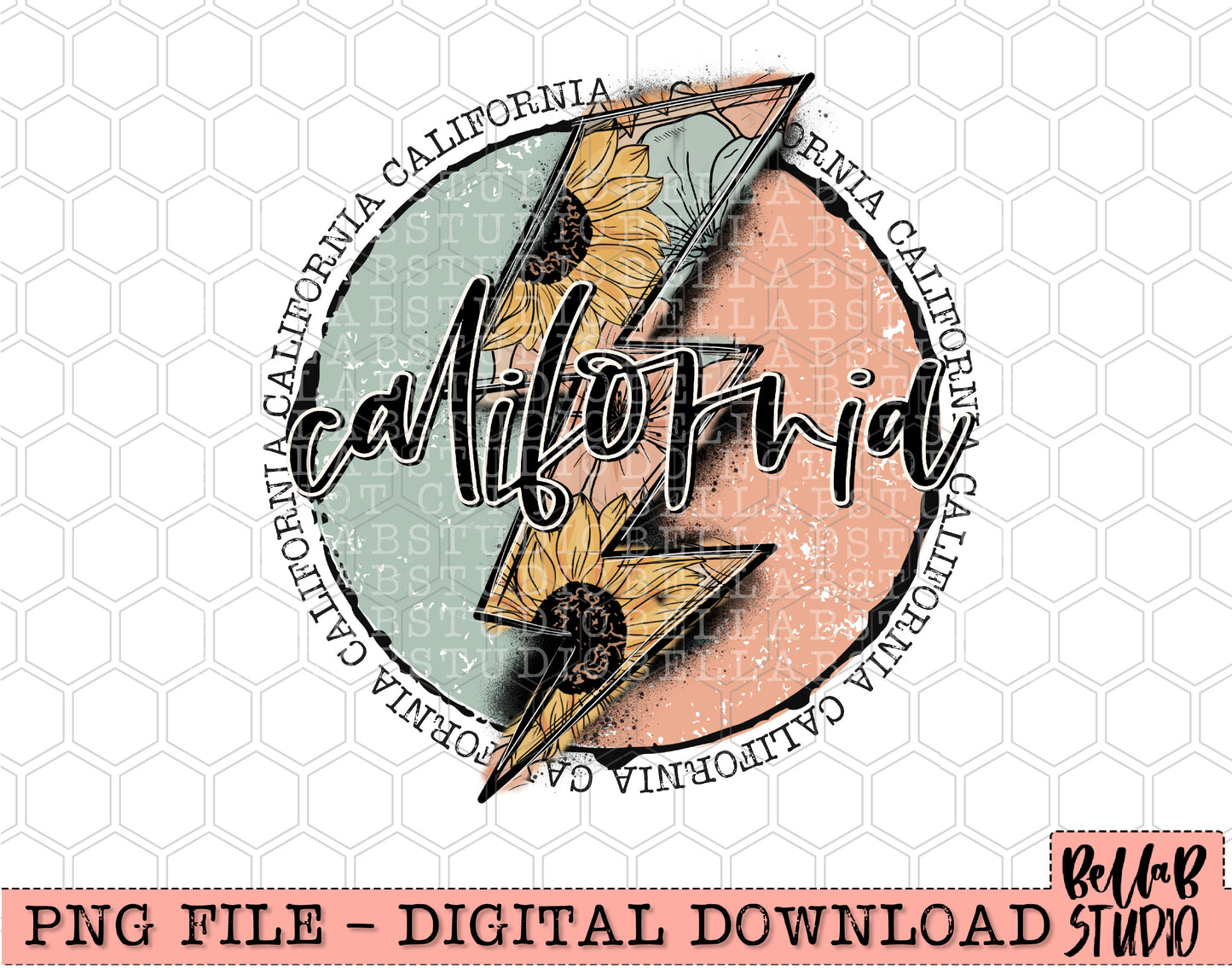 CALIFORNIA Sunflower Bolt PNG Design