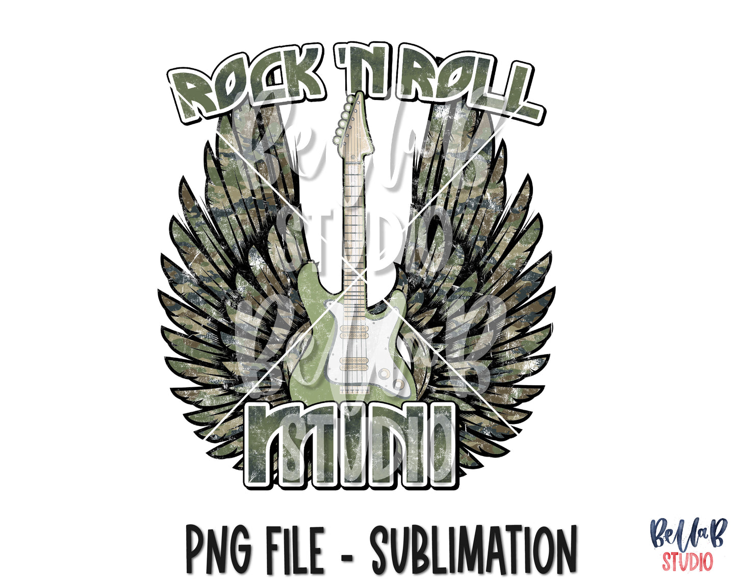 Camo Mini Rock N Roll Wings Sublimation Design