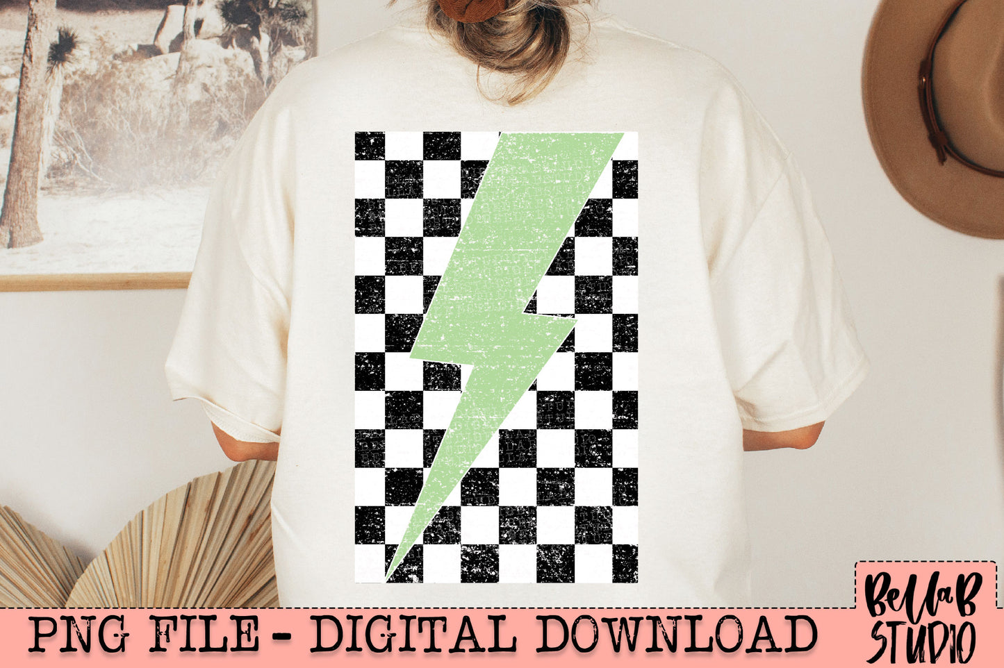 Checkered Bolt Green PNG Design