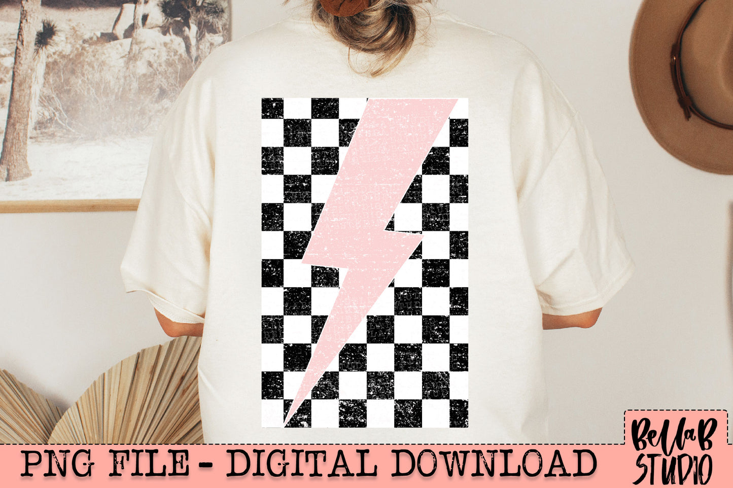 Checkered Bolt Pink PNG Design