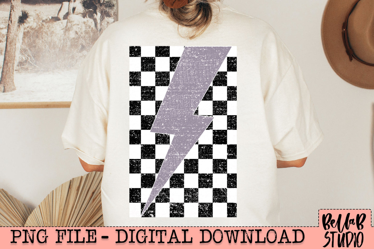 Checkered Bolt Purple PNG Design