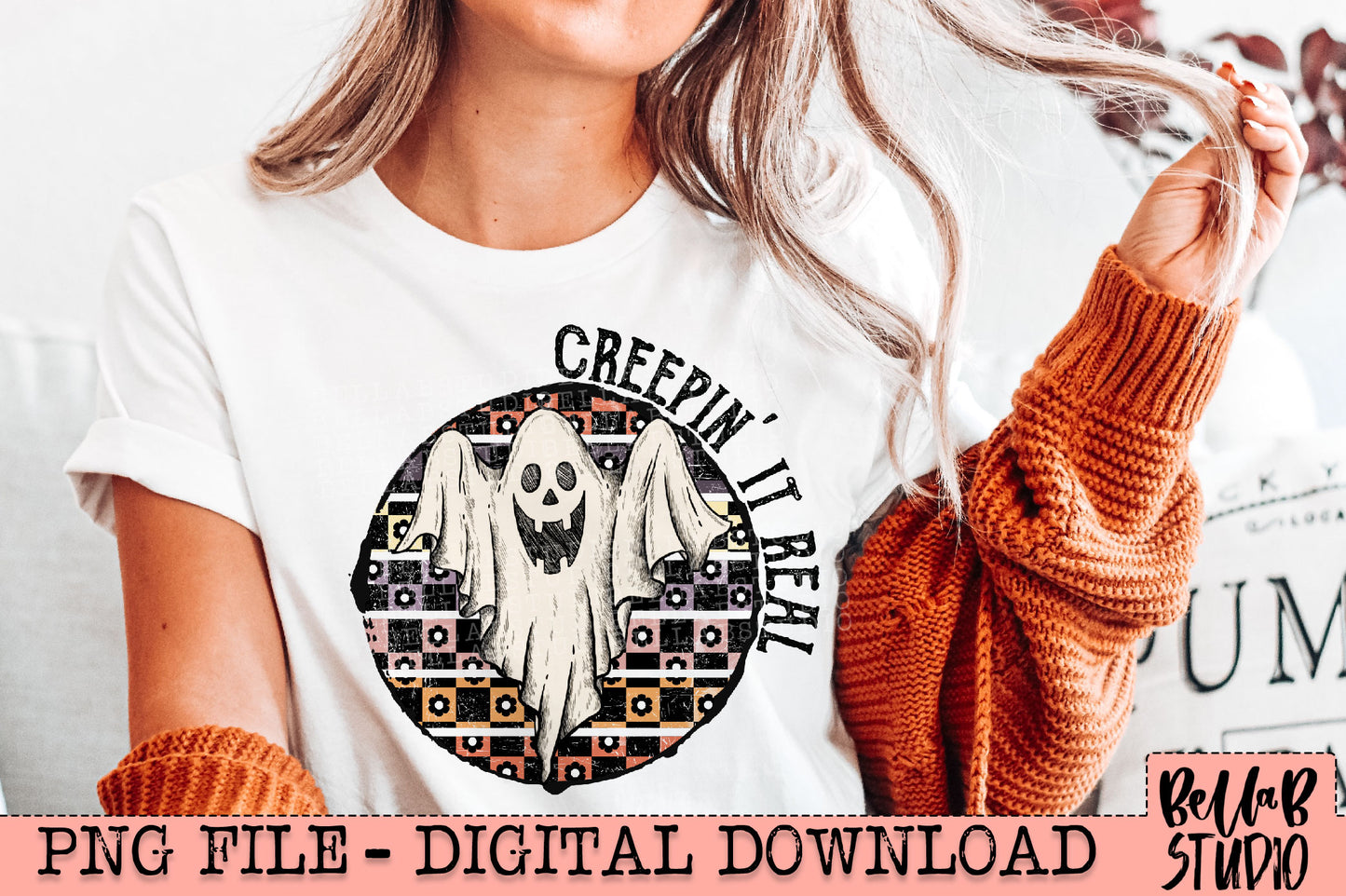 Creepin It Real Checkered Boho Ghost PNG Design